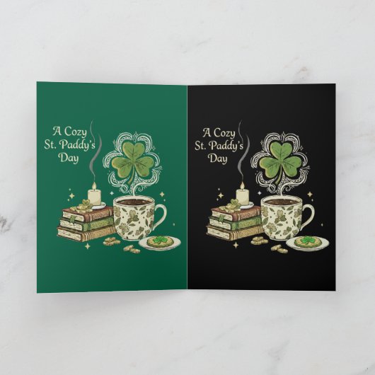 Gezellige St. Paddy's Day Ierse Koffie en Oud Boek Kaart (Binnen)