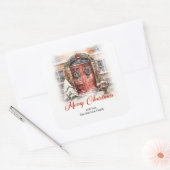 Gezellige stad feestelijke sfeer rode kerstdeur vierkante sticker (Envelop)
