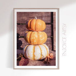 Gezellige stapel oranje pompoenen foto herfst kuns poster