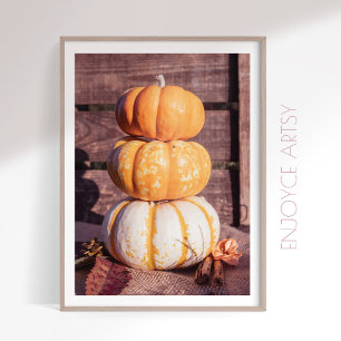 Gezellige stapel oranje pompoenen foto herfst kuns poster