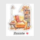 Gezellige stoel, lamp en boeken Herfst Sticker (Vel)