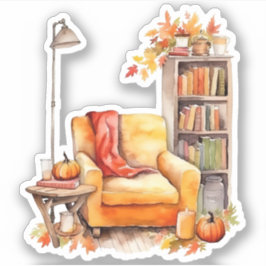 Gezellige stoel, lamp en boeken Herfst Sticker