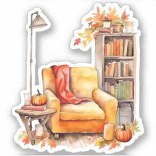 Gezellige stoel, lamp en boeken Herfst Sticker