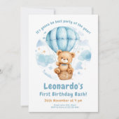 Gezellige Teddy Balloon 1e verjaardag Kaart (Voorkant)