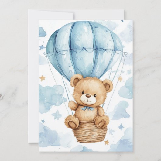 Gezellige Teddy Balloon 1e verjaardag Kaart (Achterkant)