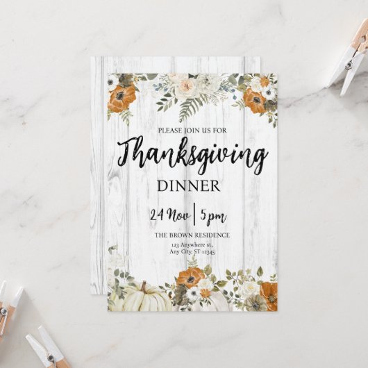 Gezellige Thanksgiving Diner Pompoen Herfst Flower Kaart (Voorkant / Achterkant in situ)