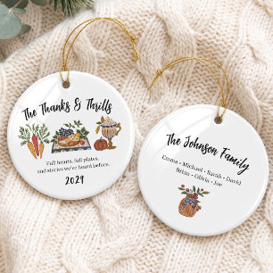 Gezellige Thanksgiving-familiegroep Keramisch Ornament