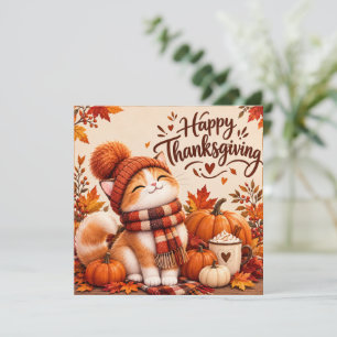 Gezellige Thanksgiving Kitten in Pom-Pom Hoed Feestdagenkaart
