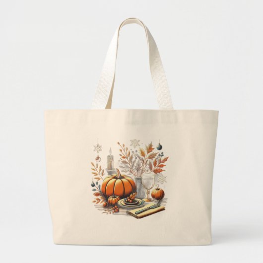 Gezellige Thanksgiving naar Winter Holiday Table D Grote Tote Bag (Voorkant)