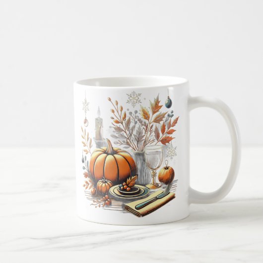 Gezellige Thanksgiving naar Winter Holiday Table D Koffiemok (Rechts)