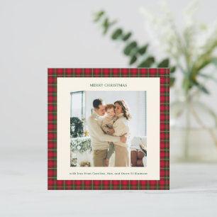 Gezellige traditionele rode geruite Kerst foto Kla Feestdagenkaart