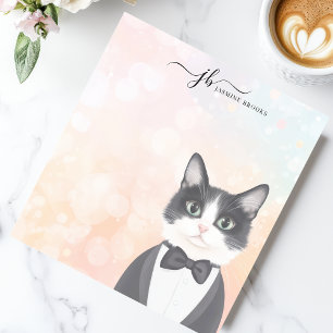 Gezellige Tuxedo Kat Aquarel Gepersonaliseerd Notitieblok
