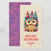 Gezellige Uil Familie Hoge Kerstkaart (Voorkant / Achterkant)