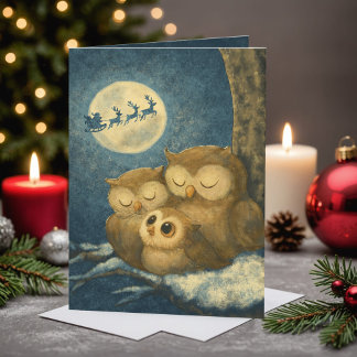 Gezellige Uil Familie Kerstmis Sfeervolle Winter N Feestdagen Kaart