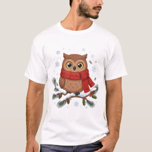 Gezellige Uil Winter Sjaal Kerst Dieren Kunst T-shirt