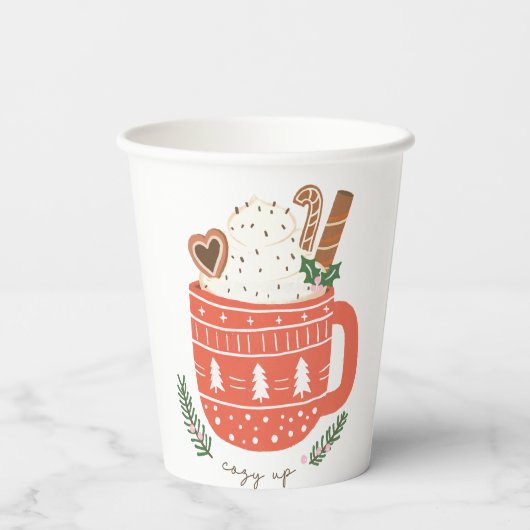 Gezellige Up warme chocolademelk Kerstmis Papieren Bekers (Achterkant)