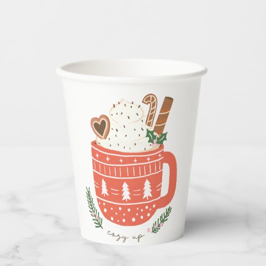Gezellige Up warme chocolademelk Kerstmis Papieren Bekers (Voorkant)