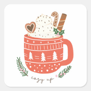 Gezellige Up warme chocolademelk Kerstmis Vierkante Sticker