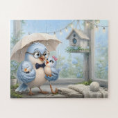 Gezellige Vader Vogel Familie Puzzel (Horizontaal)