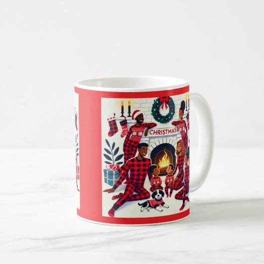 Gezellige vakantie Afro-Amerikaanse familie pyjama Koffiemok (Voorkant rechts)