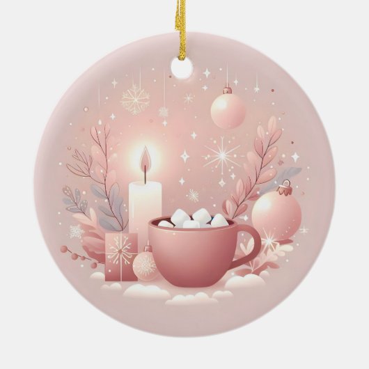 Gezellige Vakantie Zachte Pastel Blush Roze Rond Keramisch Ornament (Achterkant)