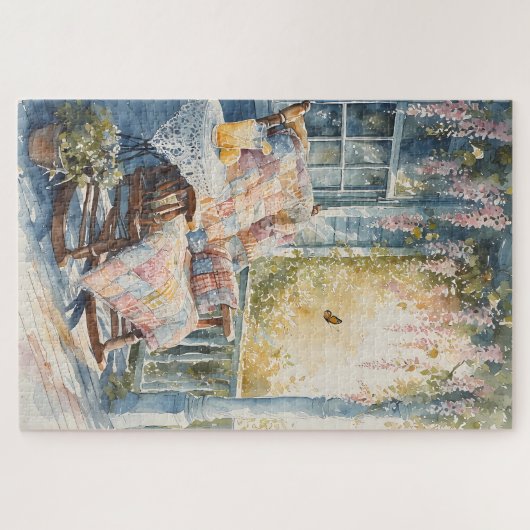 Gezellige veranda met quilt en limonade charme legpuzzel (Horizontaal)