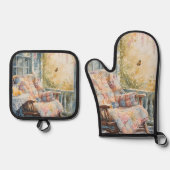 Gezellige veranda met quilt en limonade charme ovenwant & pannenlap set (Voorkant)