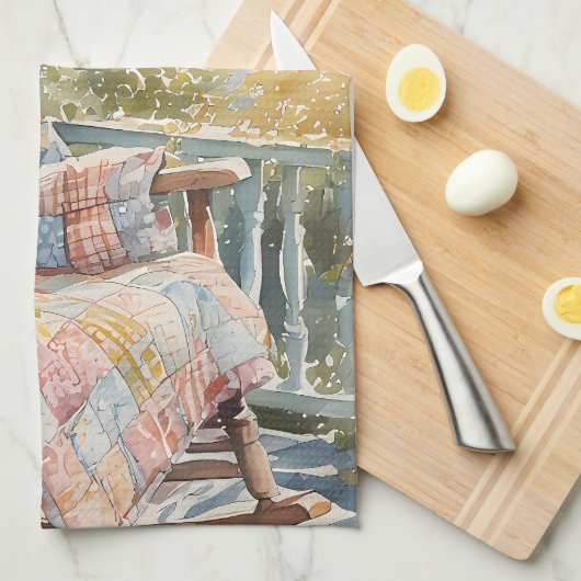 Gezellige veranda met quilt en limonade charme theedoek (Quarter Fold)