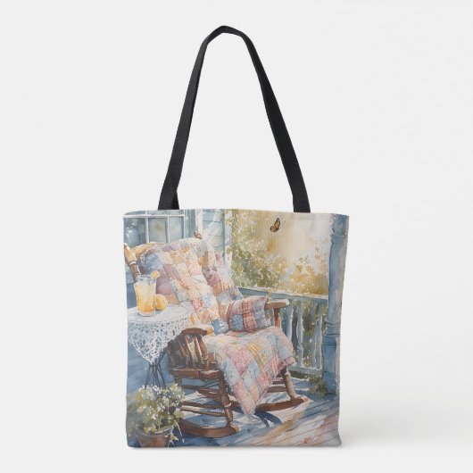 Gezellige veranda met quilt en limonade charme tote bag (Achterkant)