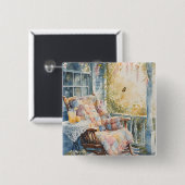 Gezellige veranda met quilt en limonade charme vierkante button 5,1 cm (Voorkant /achterkant)