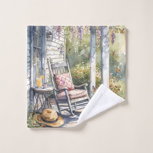 Gezellige veranda met Wisteria en vlinders Bad Handdoek (Wasdoekje)