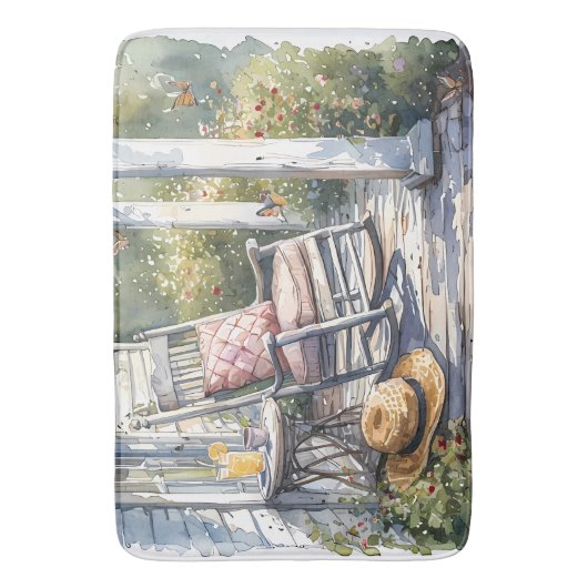 Gezellige veranda met Wisteria en vlinders Badmat (Voorkant Verticaal)