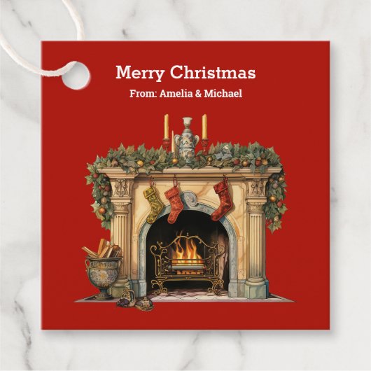Gezellige Victoriaans open haard kerst Bedankjes Labels (Voorkant)