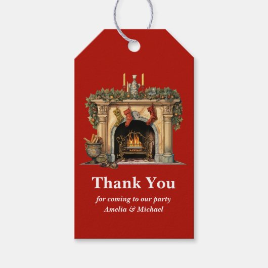 Gezellige Victoriaans open haard kerst bedankt Cadeaulabel (Voorkant)