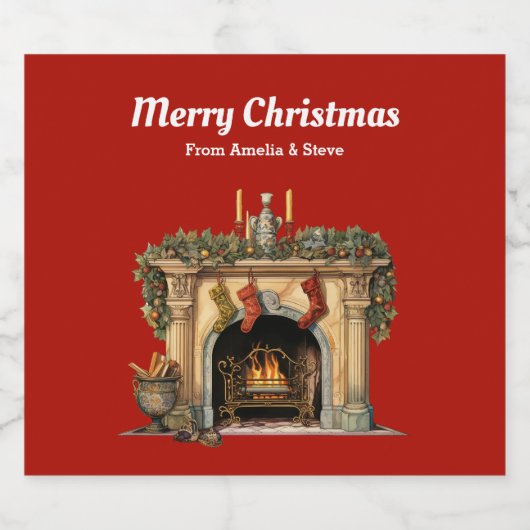 Gezellige Victoriaans open haard kerst Bier Etiket (Enkel label)