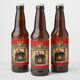 Gezellige Victoriaans open haard kerst Bier Etiket