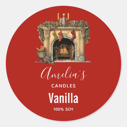Gezellige Victoriaans open haard Kerst - Candle Ronde Sticker (Voorkant)