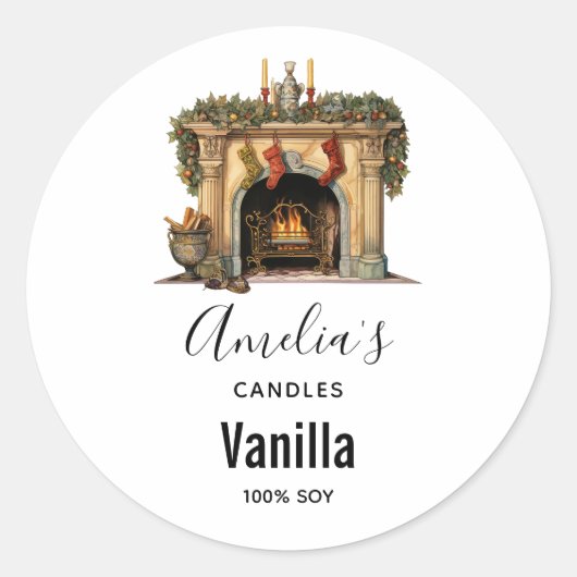 Gezellige Victoriaans open haard Kerst - Candle Ronde Sticker (Voorkant)