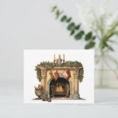 Gezellige Victoriaans open haard kerst Feestdagenkaart (Staand voorkant)