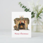 Gezellige Victoriaans open haard kerst Feestdagenkaart (Staand voorkant)