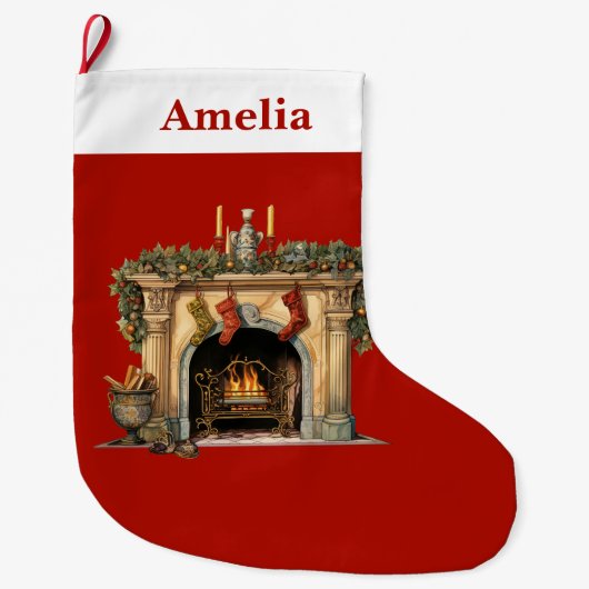 Gezellige Victoriaans open haard kerst Grote Kerstsok (Voorkant)