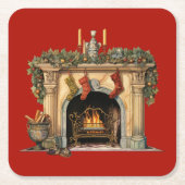Gezellige Victoriaans open haard kerst Kartonnen Onderzetters (Voorkant)