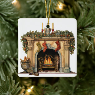 Gezellige Victoriaans open haard kerst Keramisch Ornament