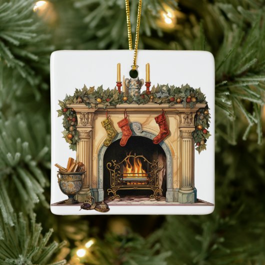 Gezellige Victoriaans open haard kerst Keramisch Ornament (Boom)
