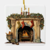 Gezellige Victoriaans open haard kerst Keramisch Ornament (Voorkant)