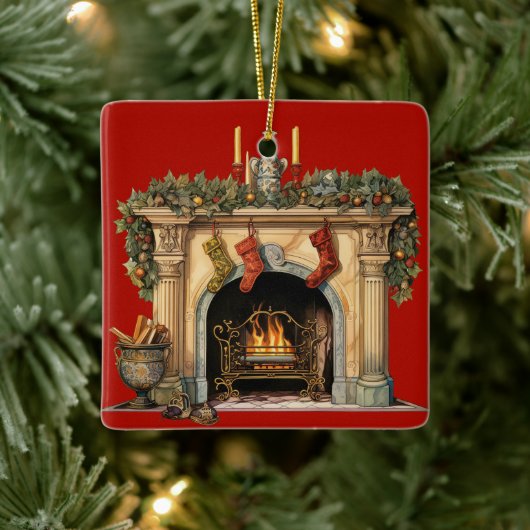 Gezellige Victoriaans open haard kerst Keramisch Ornament (Boom)