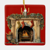 Gezellige Victoriaans open haard kerst Keramisch Ornament (Voorkant)