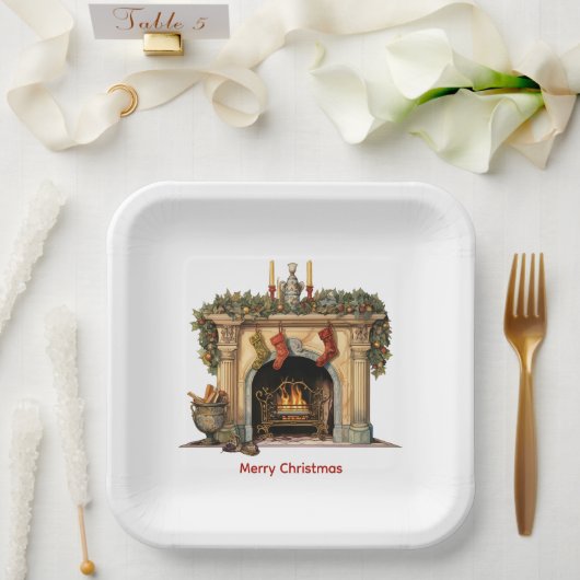 Gezellige Victoriaans open haard kerst Papieren Bordje (Huwelijk)