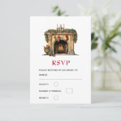 Gezellige Victoriaans open haard kerst RSVP Kaartje (Staand voorkant)