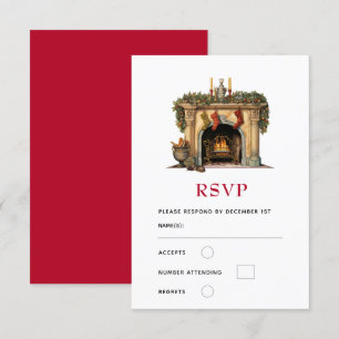 Gezellige Victoriaans open haard kerst RSVP Kaartje
